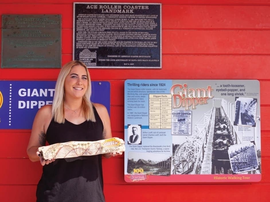Megan Frandeen with her driftwood art.