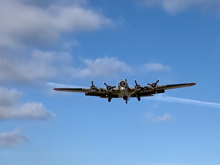 The B-17 Flying Fortress making a landing in Livermore this year.