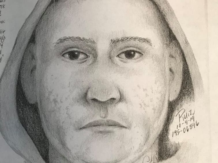 An artist's rendering of the suspect based on a victim's description.
