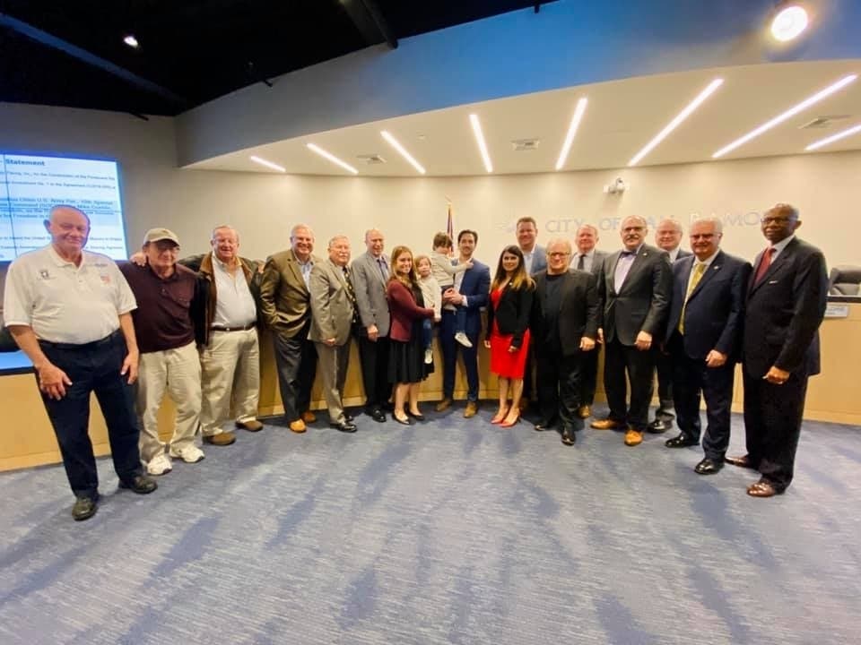 Chinn and his family (center) surrounded by San Ramon city offiicials and other community members.