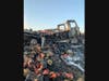 The incident scene after the fire was extinguished on I-10 in Indio.