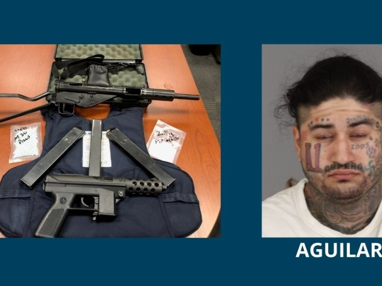 Drey Aguilar was arrested and later booked into Cois Byrd Detention Center on numerous felony weapons and narcotics charges, a sheriff's sergeant said.