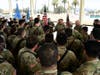 California National Guard Soldiers with the 250th Expeditionary Military Intelligence Battalion at March Air Reserve Base return home, March 14, 2021.
