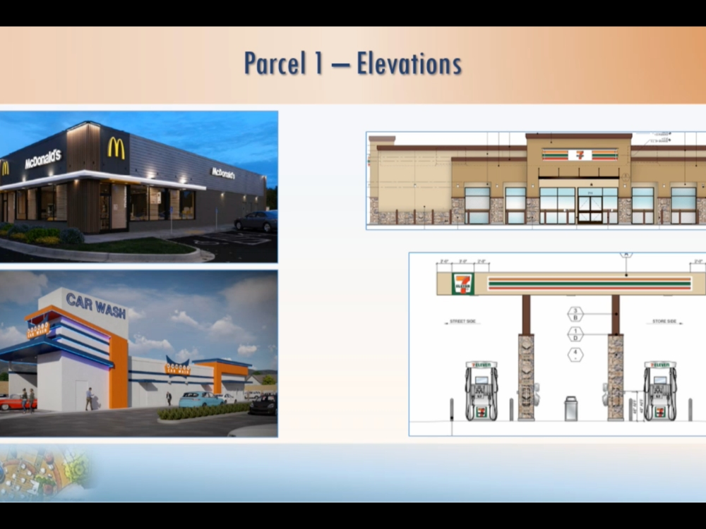 A screen capture from the April 13 Lake Elsinore City Council meeting showing an artist's rendering of future tenants for the Riverside Drive/Lincoln Street Commercial Center.