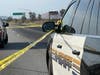 The incident scene late Tuesday afternoon on I-215.