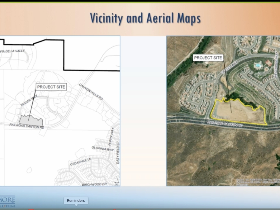 The project site along Railroad Canyon Road and Tassel Way.