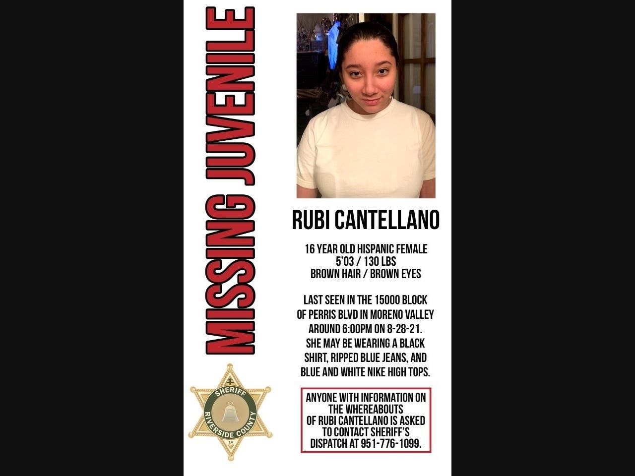 A sheriff's department flyer of the missing girl.