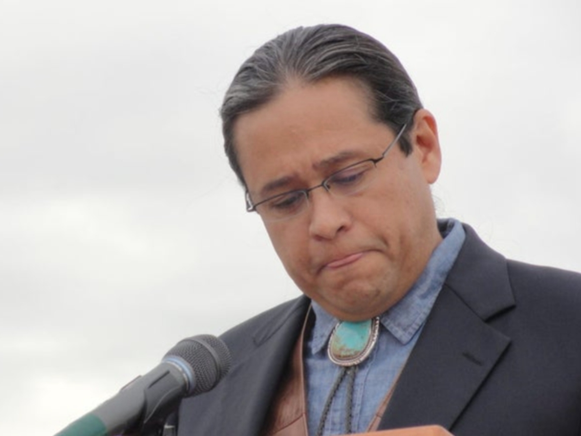 Pechanga Tribal Chairman Mark Macarro on Nov. 15, 2012, holding an impromptu news conference​ to announce the tribe had closed escrow on 365 acres of land that was the proposed site of the Liberty Quarry project. 