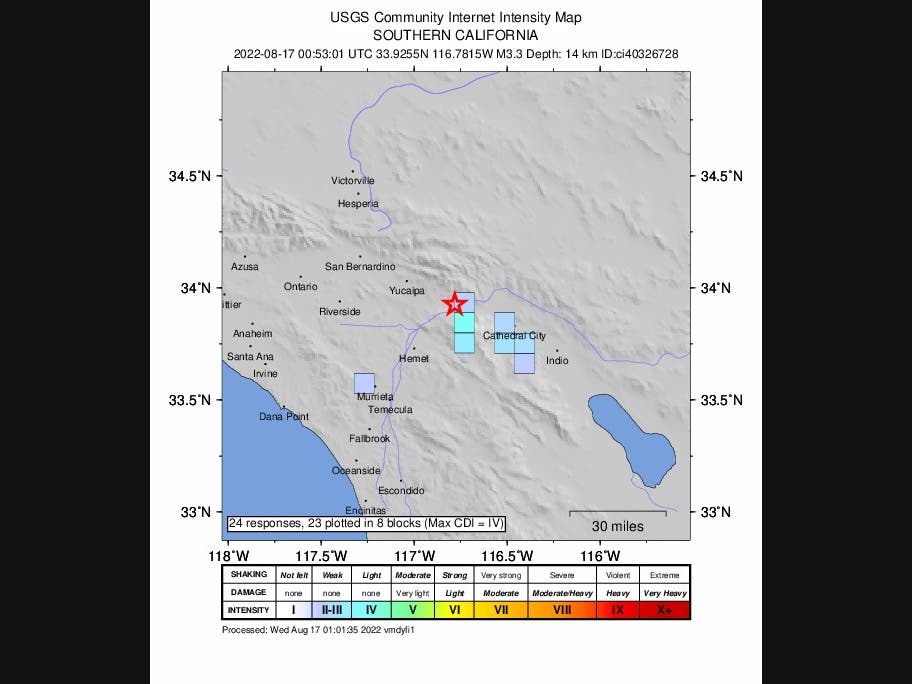 A USGS intensity map shows where the quake was felt.
