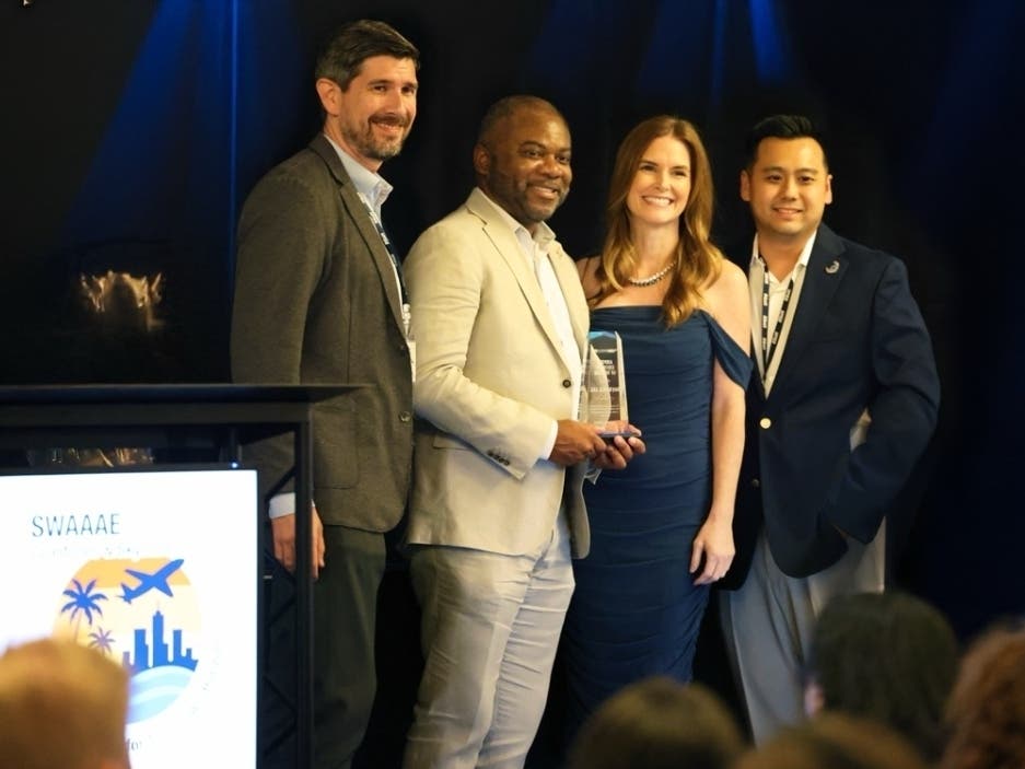 In July, the Southwest Chapter of the American Association of Airport Executives named PSP's Harry Barrett, Jr. (second from left) the 2025 Airport Executive of the Year, the organization’s highest individual honor.