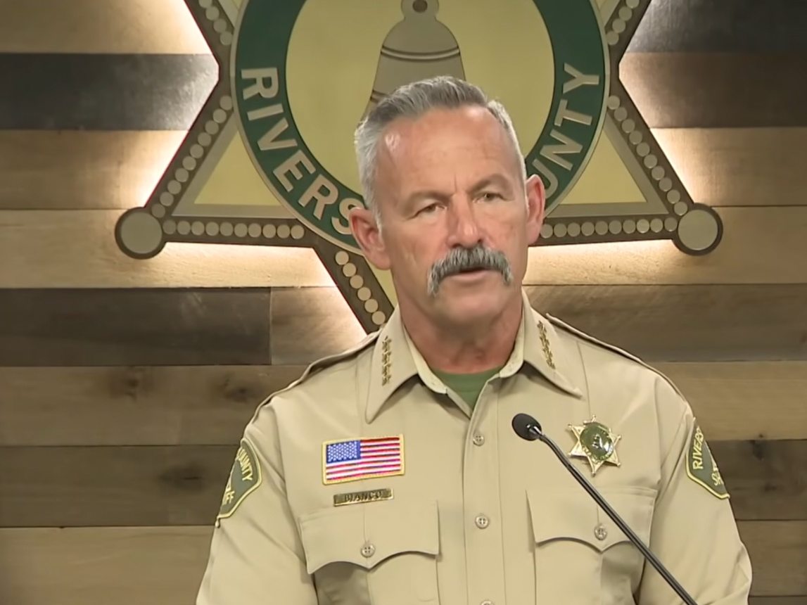 Riverside County Sheriff Chad Bianco during a news conference in late March.