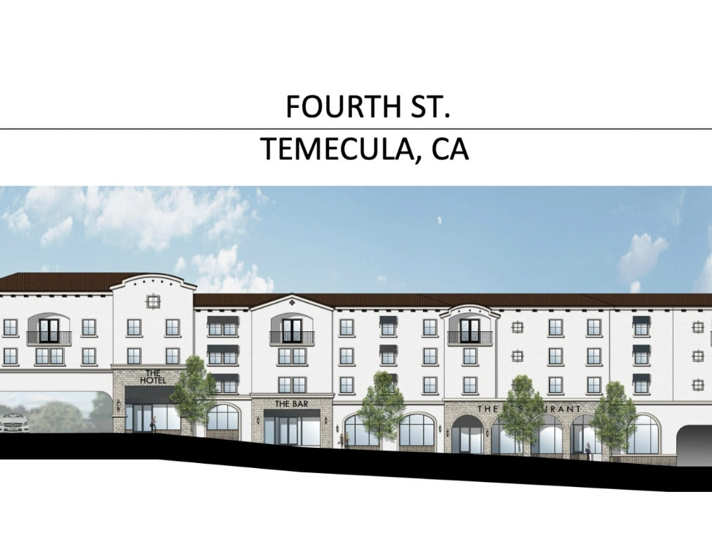 An artist's rendering of a hotel proposed for a vacant lot at 41950 Fourth St. in Old Town Temecula. The project has stalled.