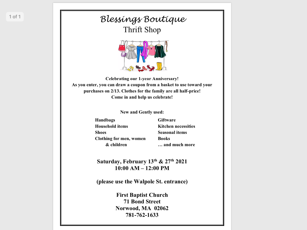 Our Blessings Boutique Thrift Shop dates for February are the... - Vimarsana News